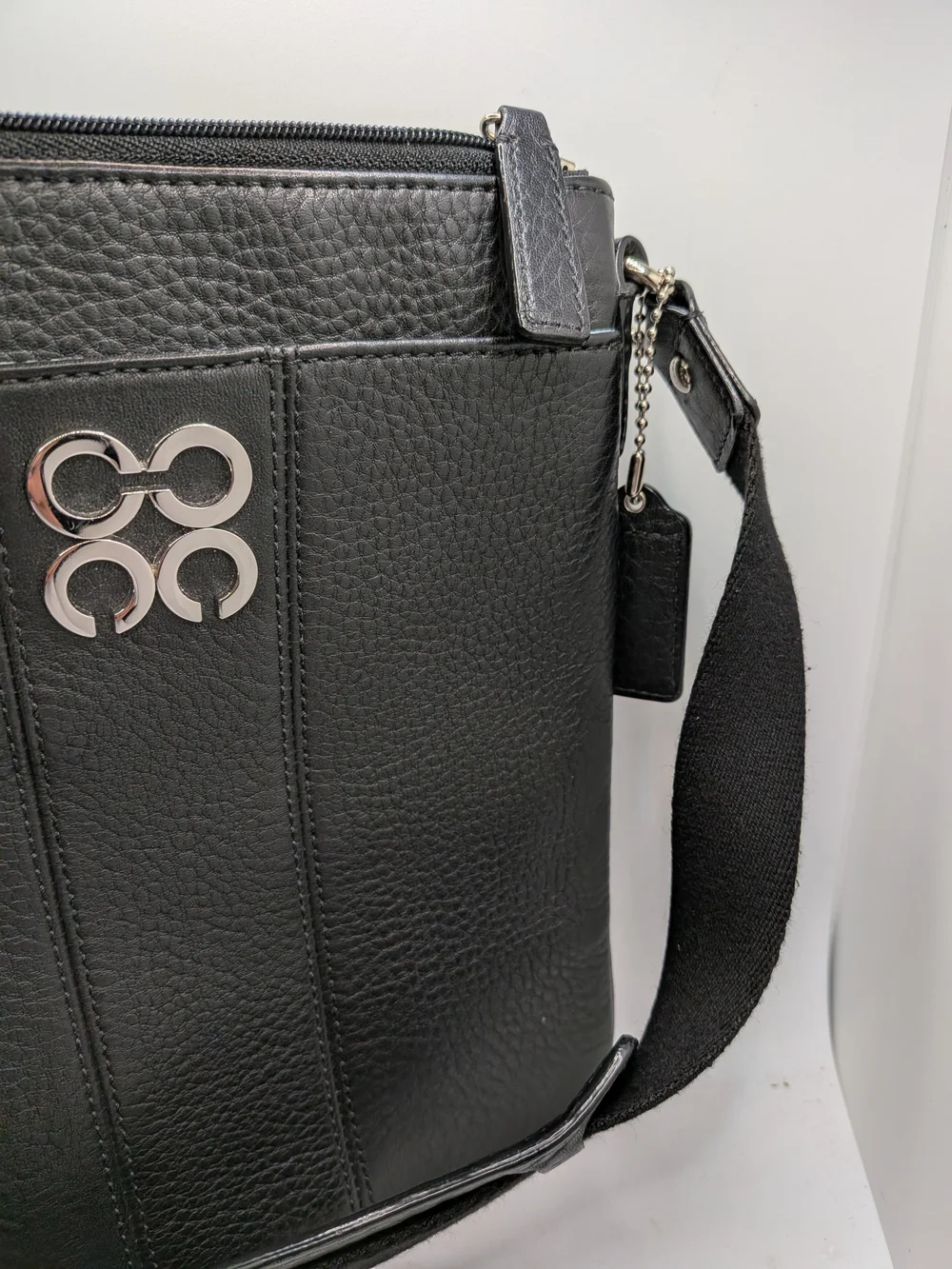 Coach Black Leather Crossbody Bag with Silver Optic C